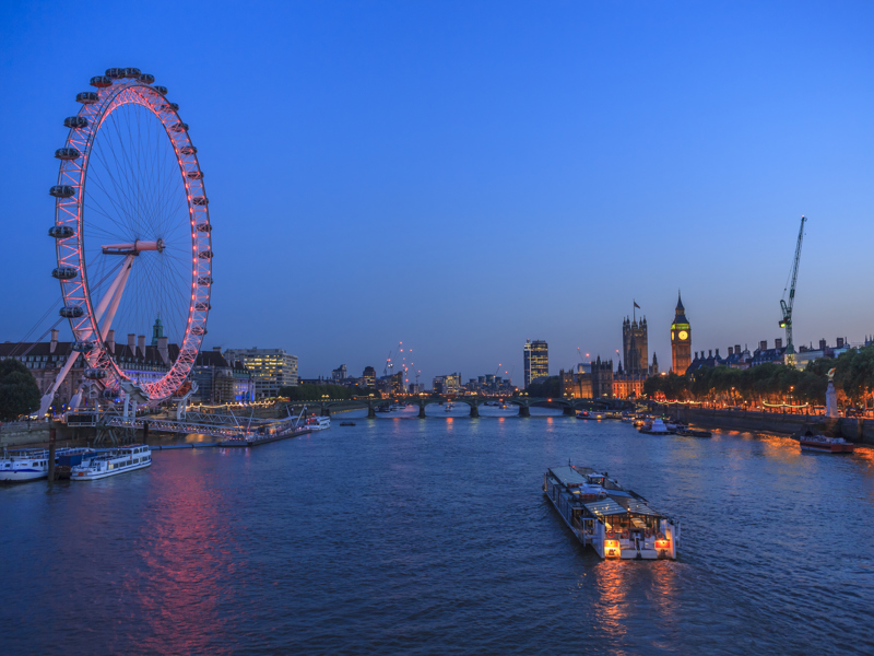 Image of the London eye taken from the river Thames.