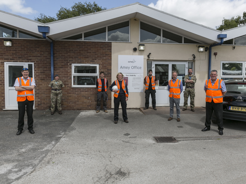 Image of RAF placements at Amey, stood outside an Amey office.