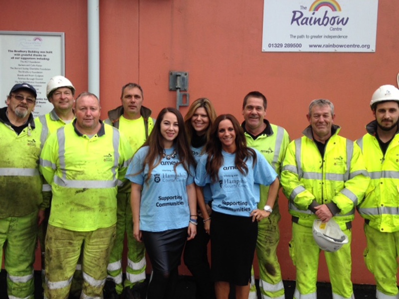 Image of Amey employees in PPE with Rainbow staff.