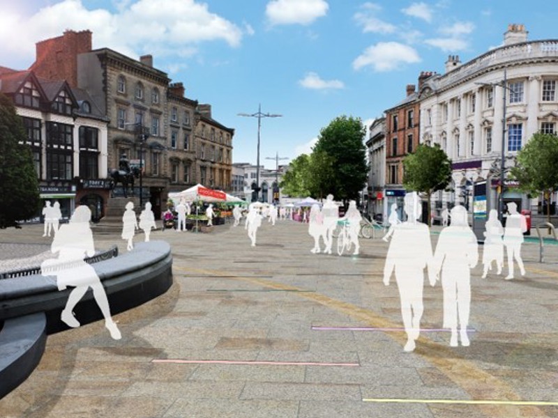 Image of a city with shite silhouette people