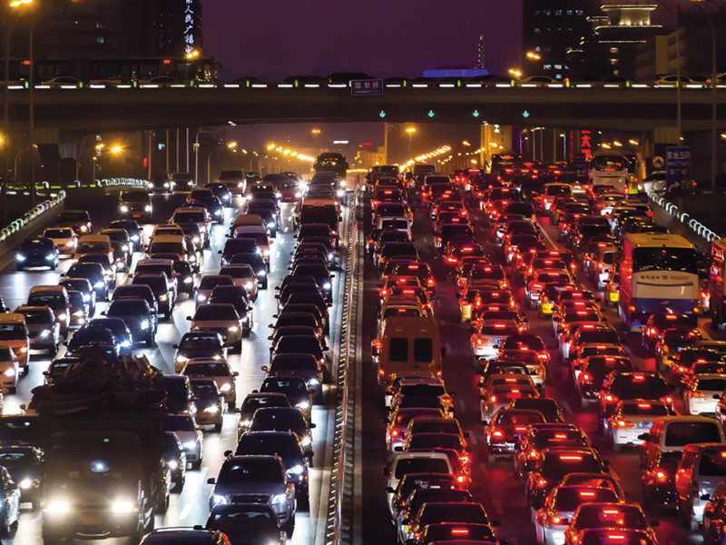 Night time image of congestion traffic in china