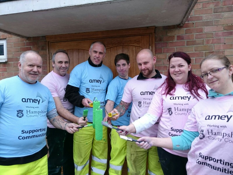 the team from Amey outside the headquarters for the 3rd Hayling scouts group