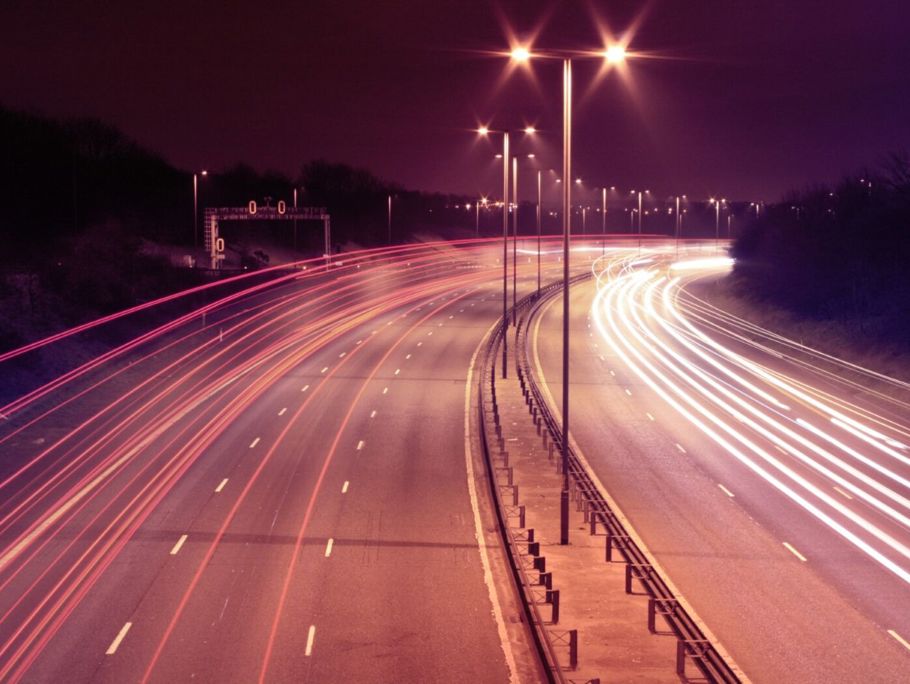 LED streetlights on a main road at night