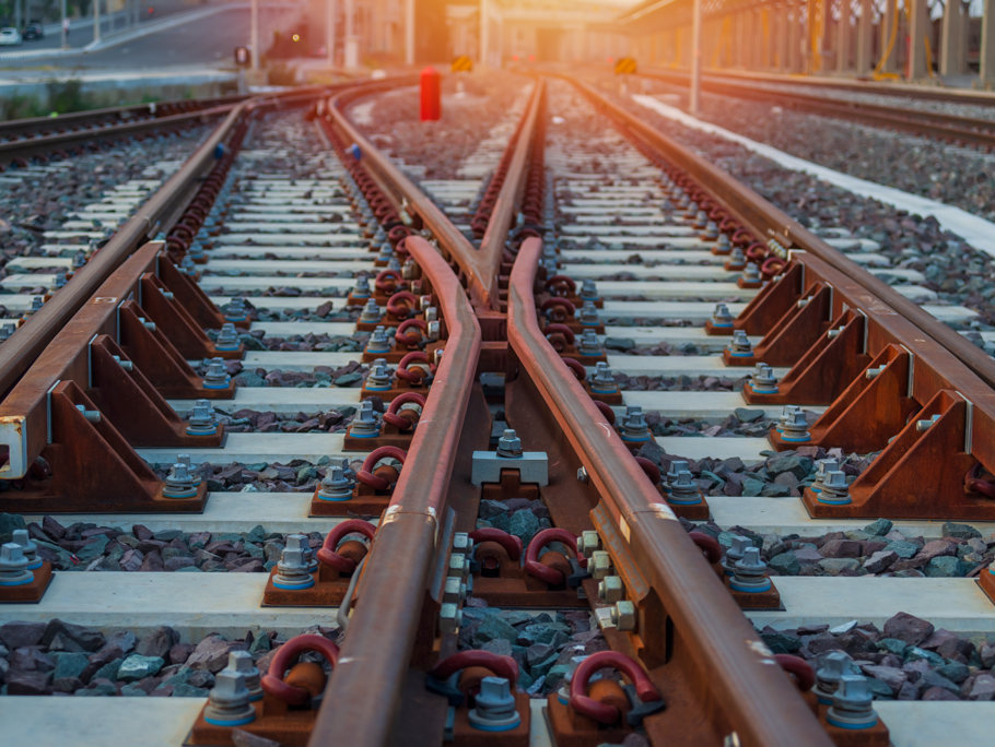 Up close ground image view of rail tracks