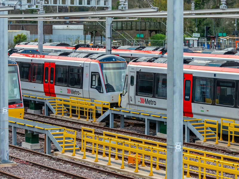 Multiple trains parked as a depot