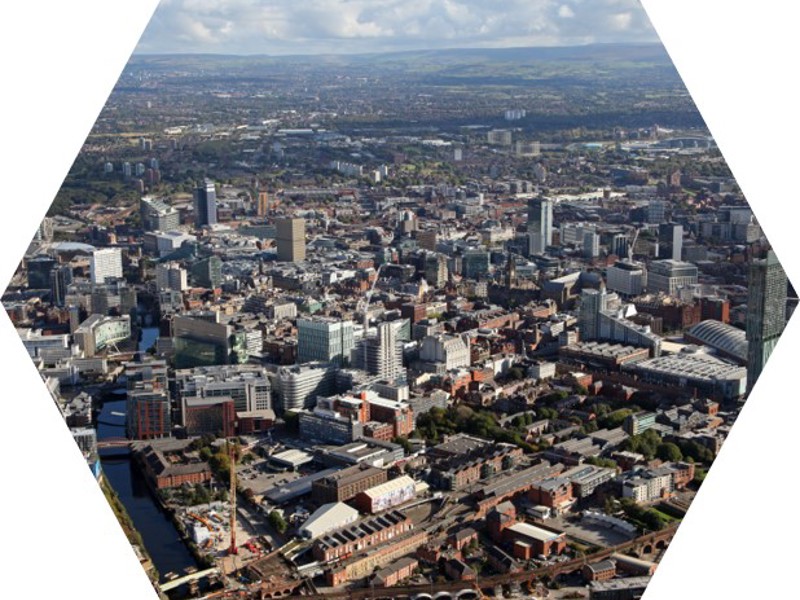 Ariel hexagonal image of a city.