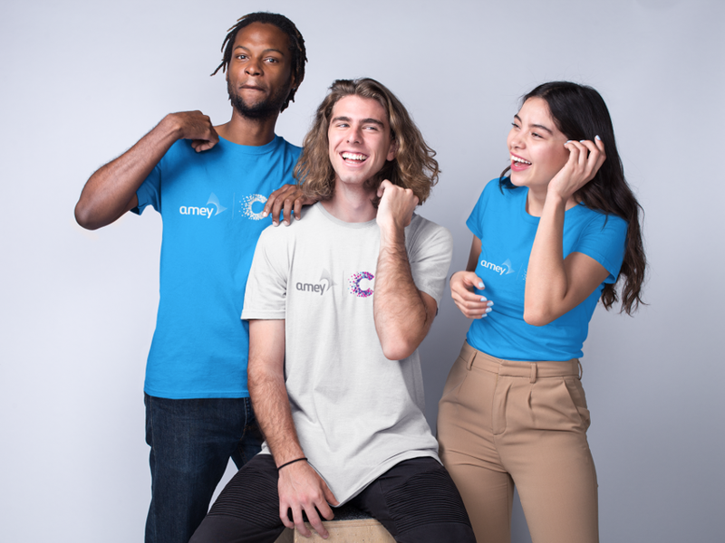Image of three young Amey employees, wearing 'Stand up to cancer' t-shirts.