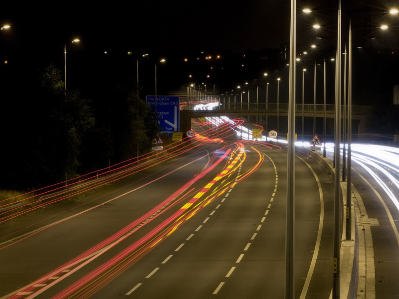 a night image of an empty higway.