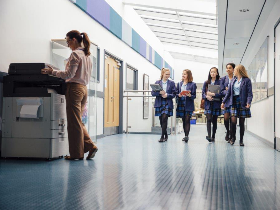 Pupils in a school corridor.