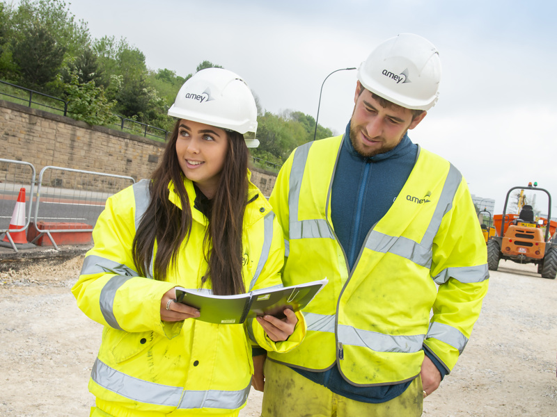 Male and female in PPE