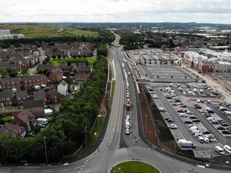 ariel image or roads and an industrial estate. 