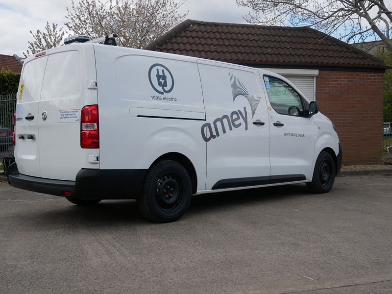 A white branded Amey van.