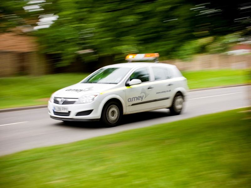 Image of an Amey branded vehicle on the road.