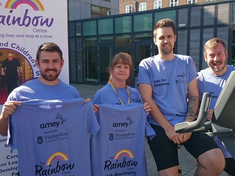 Amey employees participating in the exercise bike marathon.
