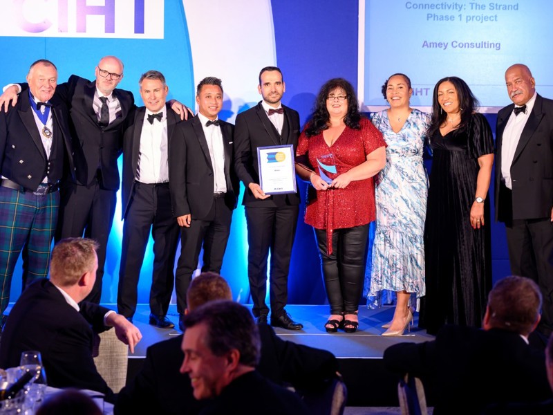 Amey employees on stage at the CIHT annual awards.