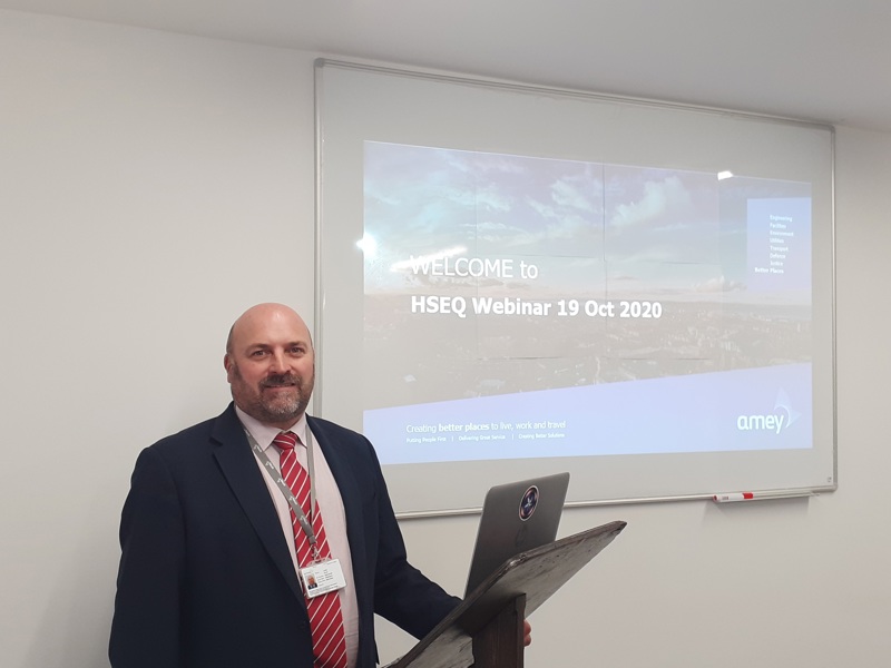 Image of an Amey employees presenting an online collaborative safety forum.