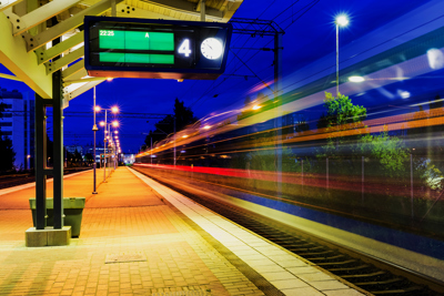 Image of a departures board on a train platform