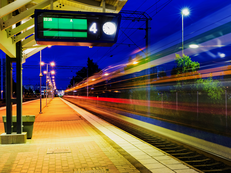 Image of a departures board on a train platform