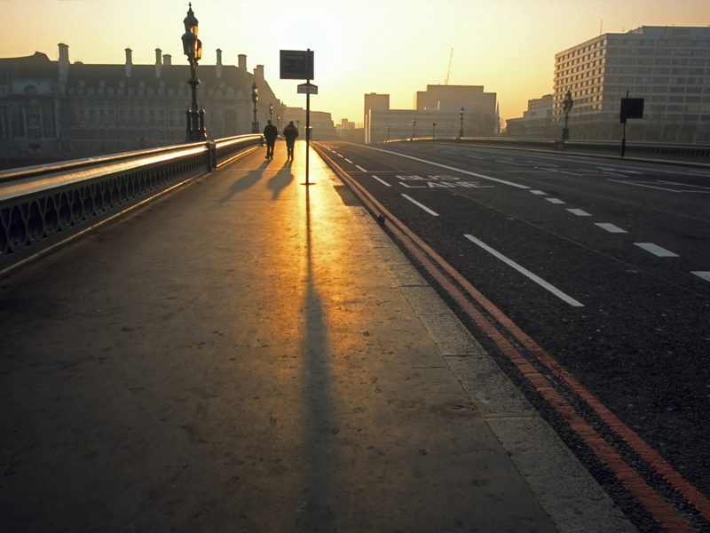 Image of a bridge at sunrise.